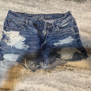 American Eagle Outfitters Distressed Blue Denim Shorts